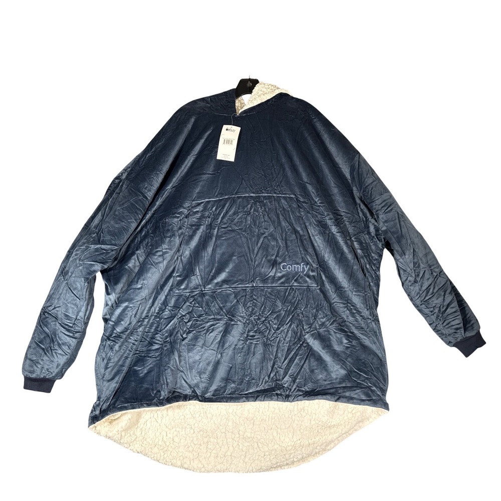 The Comfy Original Wearable Blanket Oversized Hoodie Navy Blue Sherpa Lined NWT